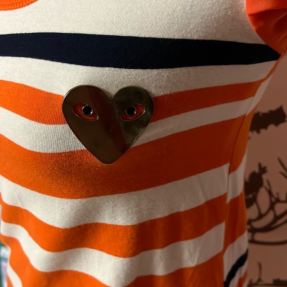 FILIPINO TIANGE (Commes De Garçons) White&Orange Striped Short Sleeve Dress $25 - Picture 5 of 13
